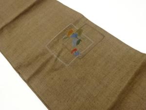 色紙に抽象花葉模様刺繍名古屋帯
